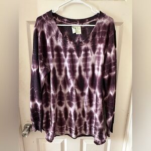 GreenTea Deep Purple Tie-Dye Long Sleeve Top
